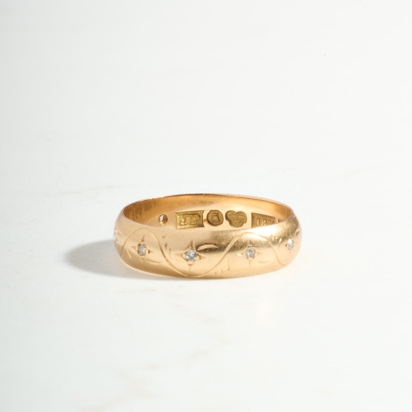 VINTAGE Engraved Wedding Band with Diamonds