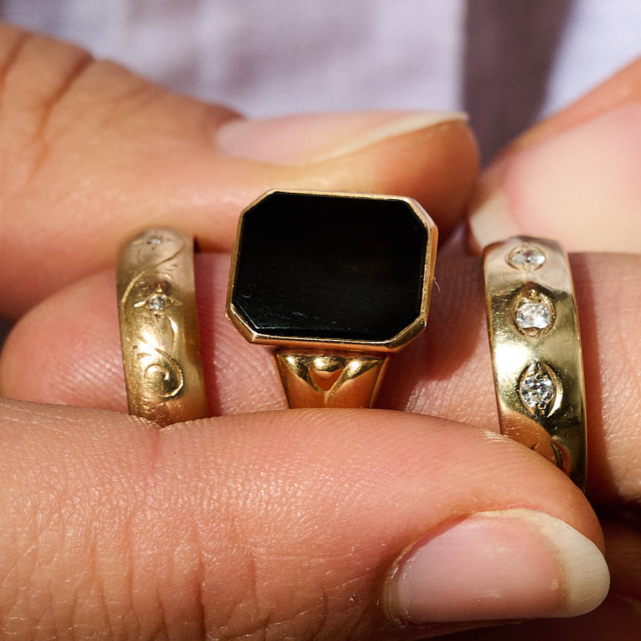 VINTAGE Engraved Wedding Band with Diamonds