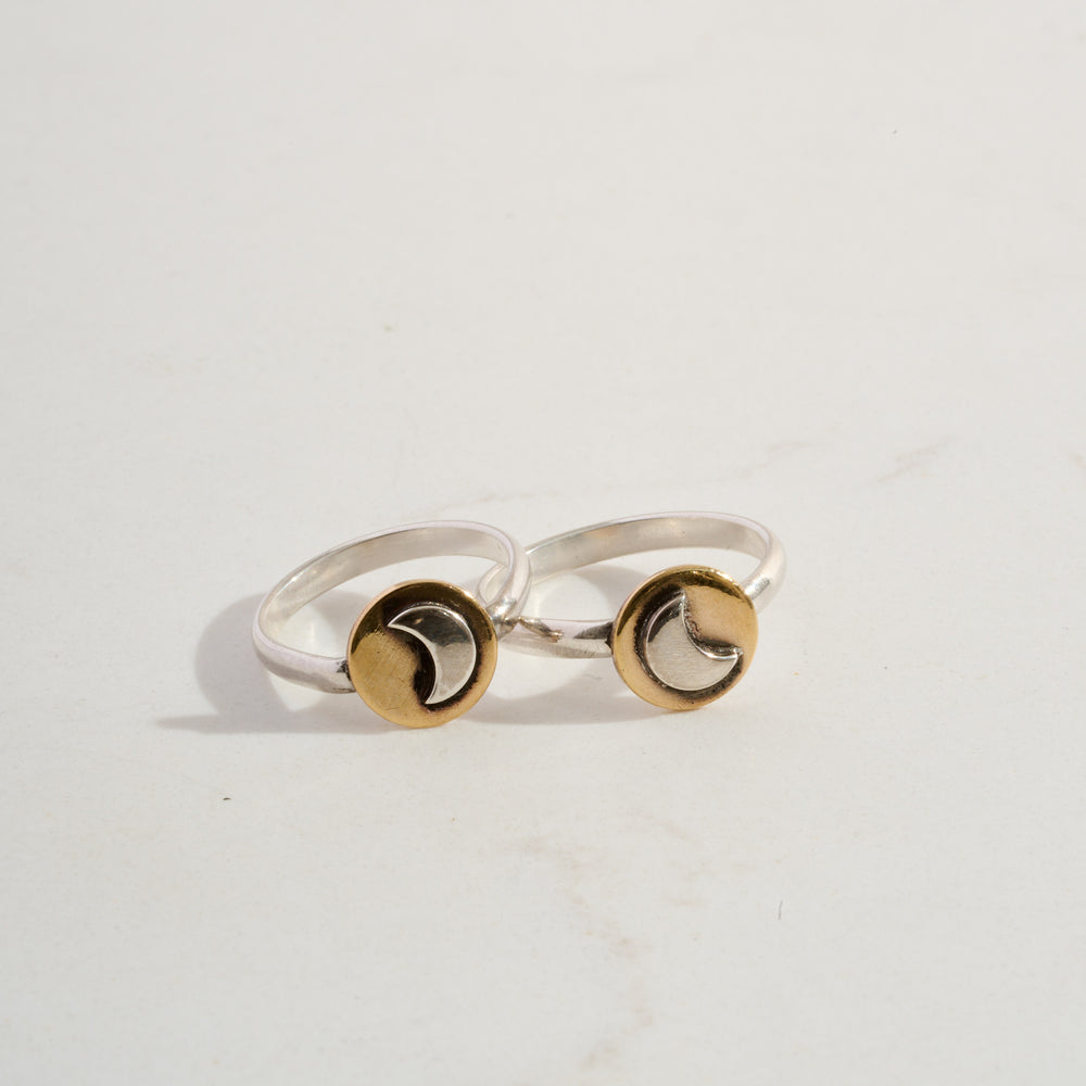 Mixed Metal Moon Ring | Silver + Brass