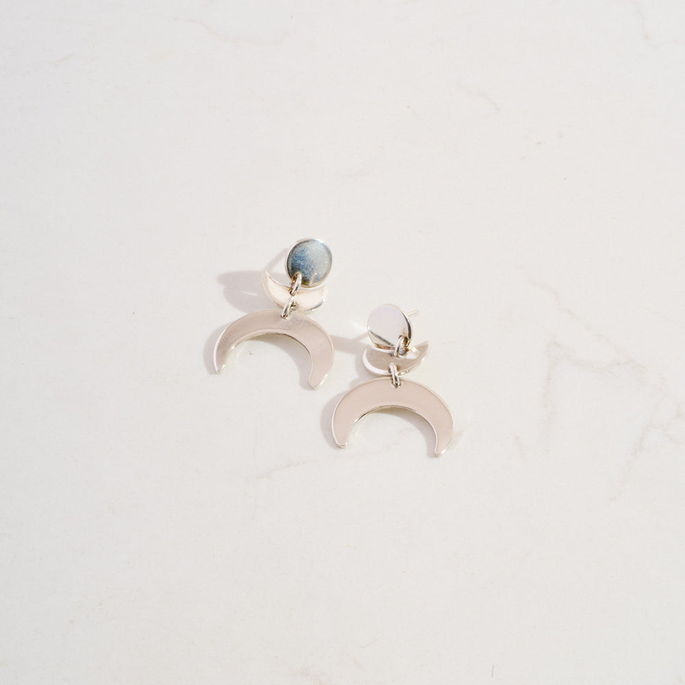 Moon Phase Drop Earrings | Silver