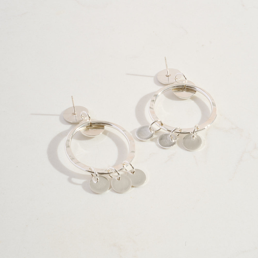 
                  
                    Hammered Hoop Earrings with Fringe | Silver
                  
                