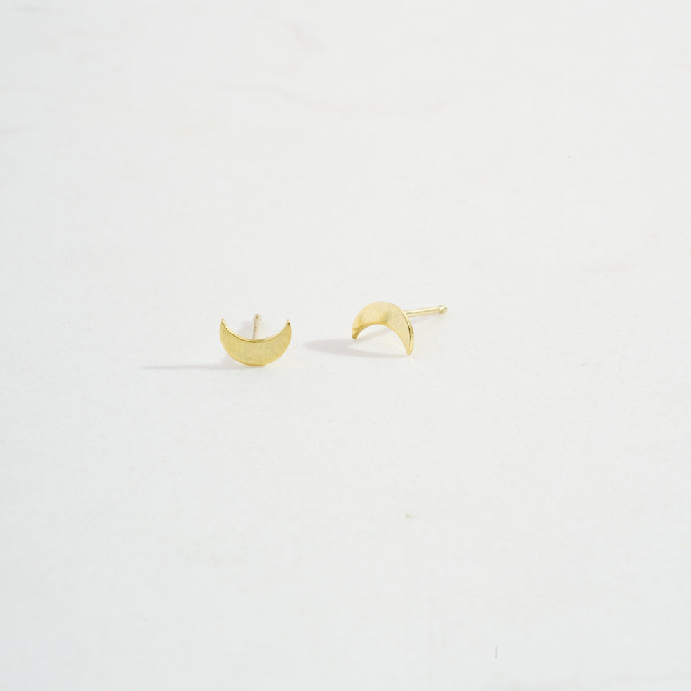 Small Crescent Moon Studs | 14k Gold