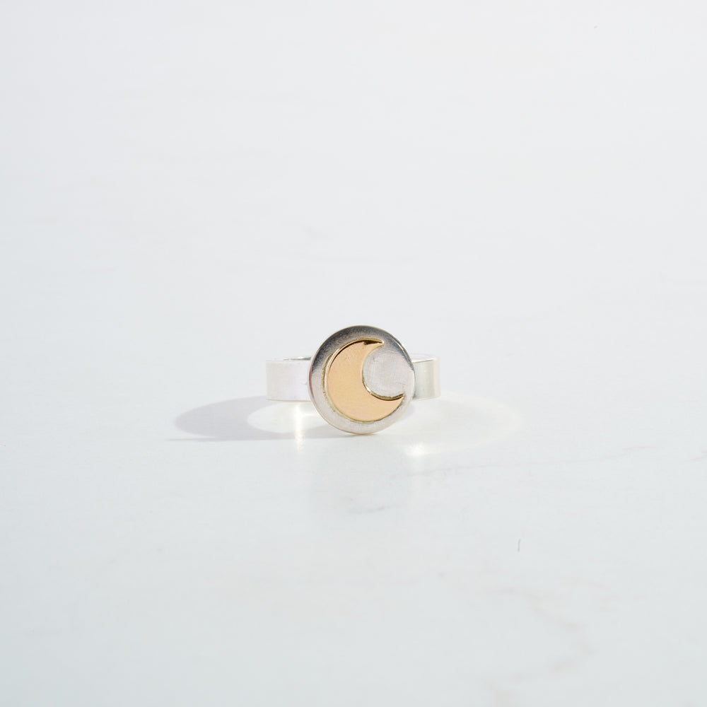 Crescent Moon Ring | 14k Gold + Silver