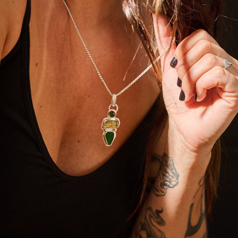 
                      
                        One of a Kind Pendant with Tourmaline, Citrine, and Sea Glass
                      
                    