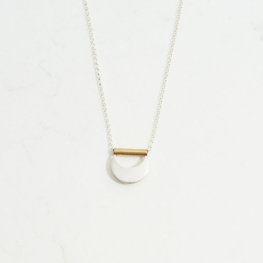 Crescent Moon Pendant  | Silver + Brass