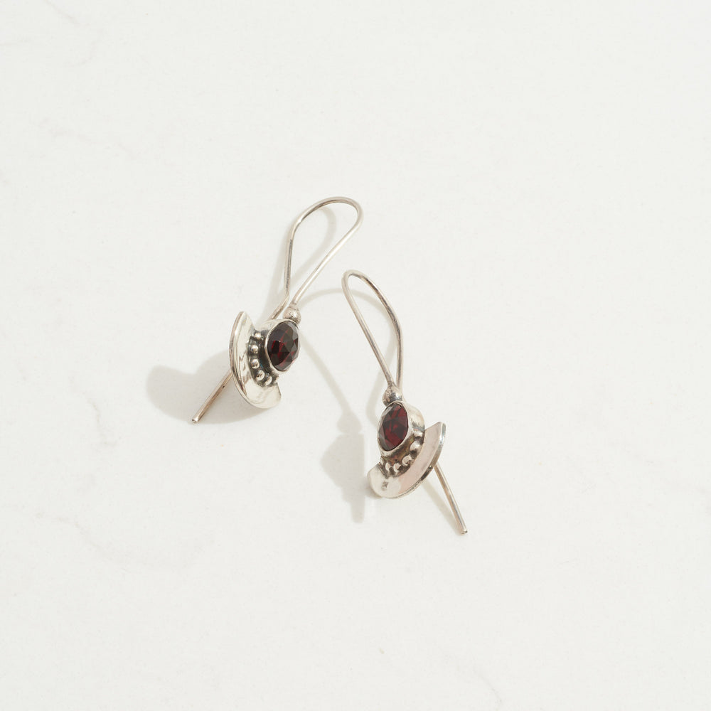 Garnet Shield Earrings  | Silver