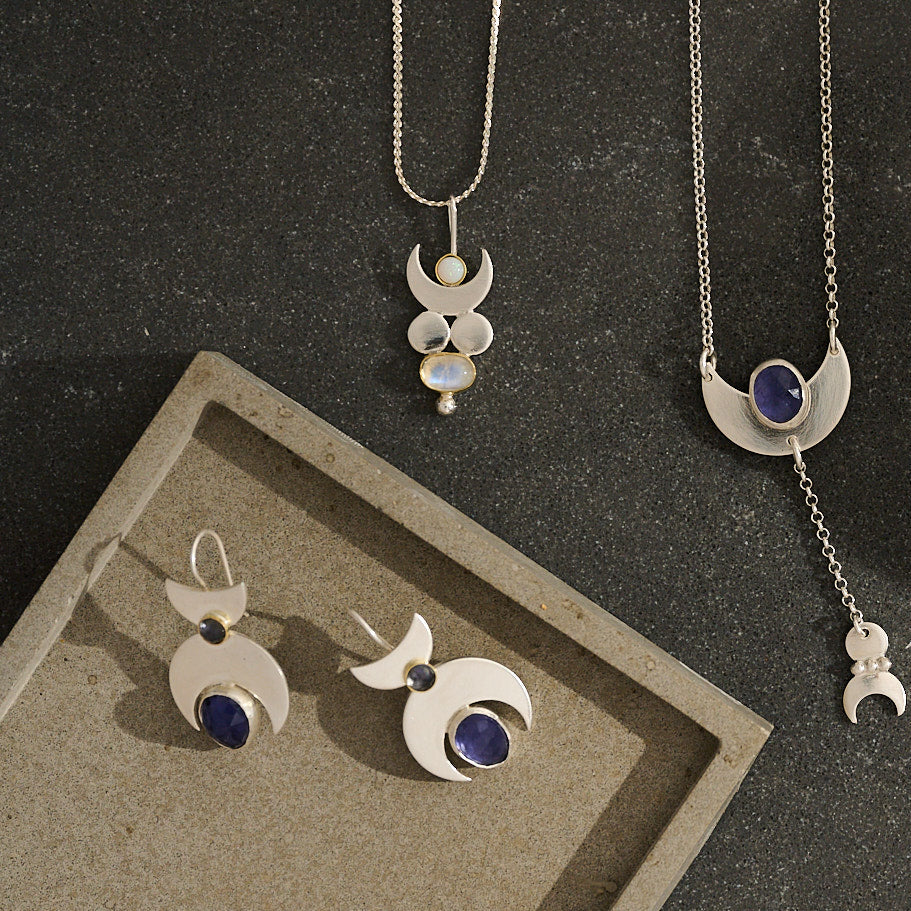 
                      
                        One of a Kind Iolite Crescent Moon Earrings
                      
                    