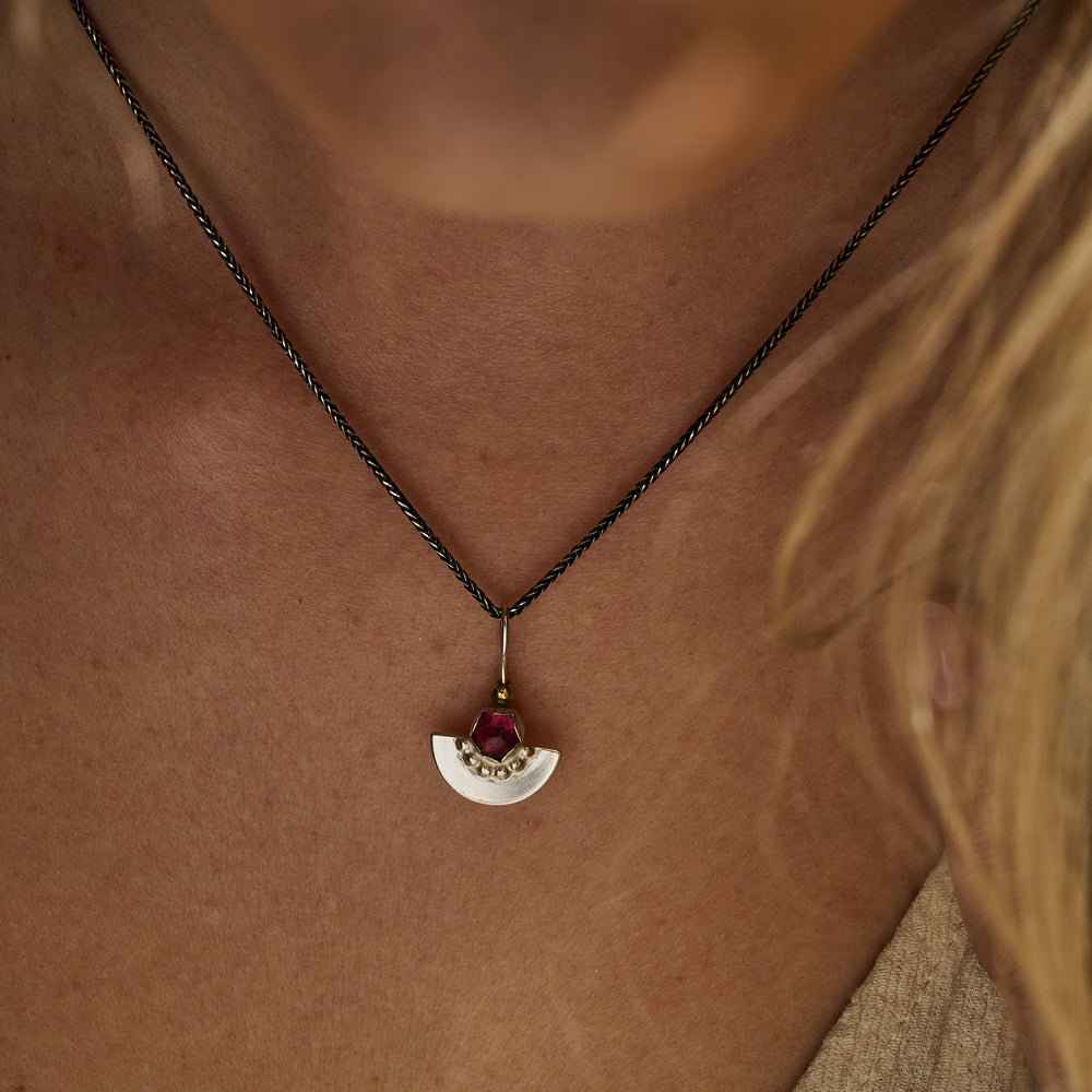 
                      
                        One of a Kind Tiny Rhodolite Garnet Shield Pendant
                      
                    