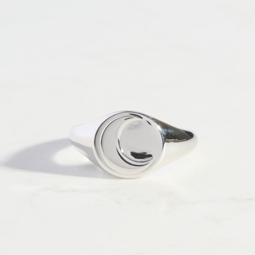 Silver Crescent Moon Signet Ring