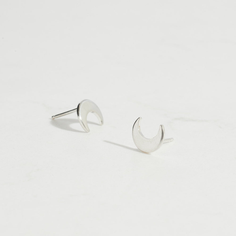 Large Crescent Moon Studs | Silver