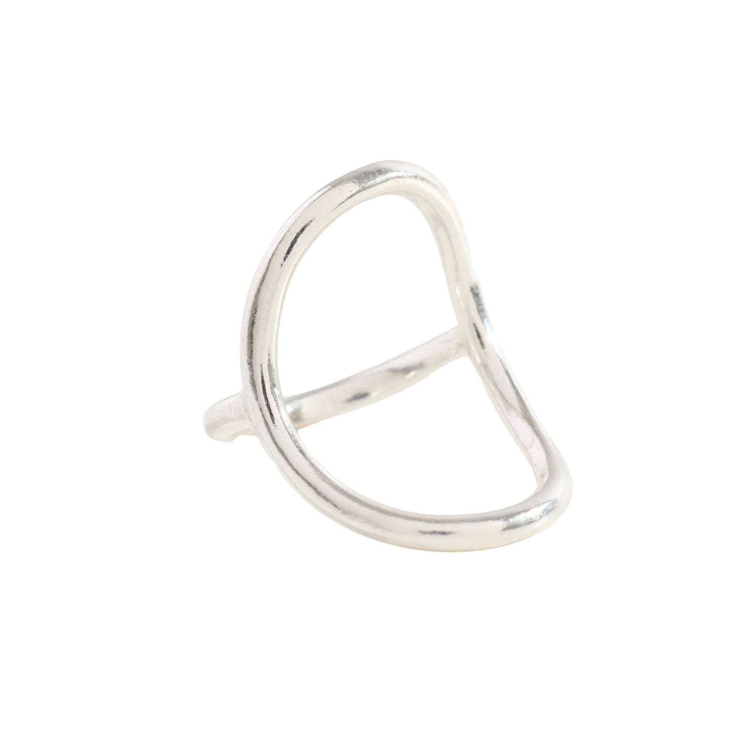 Silver ring with a unique design on a white background