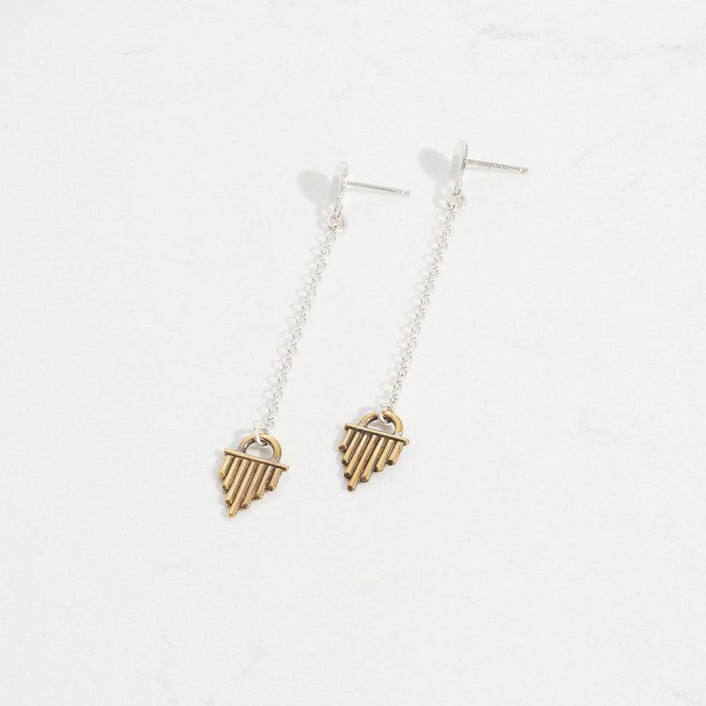 Sun Ray Dangle Studs  | Silver + Brass