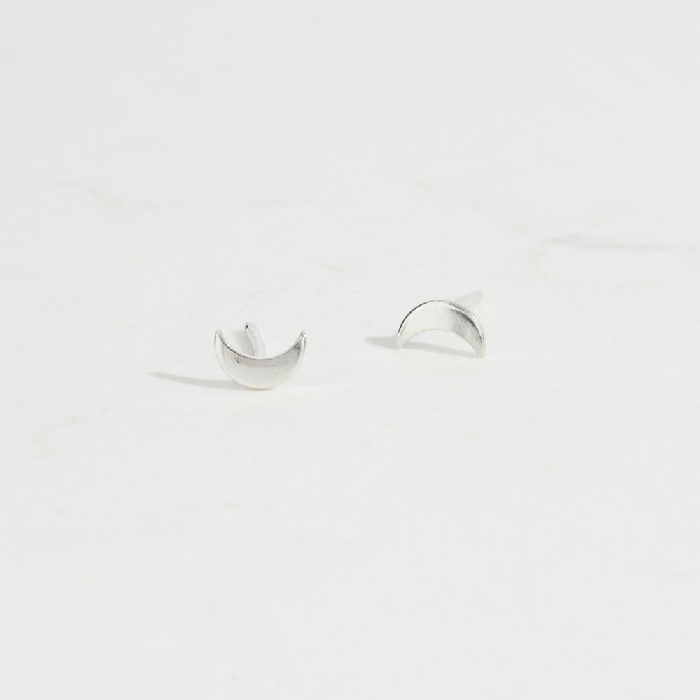 Small Crescent Moon Studs | Silver