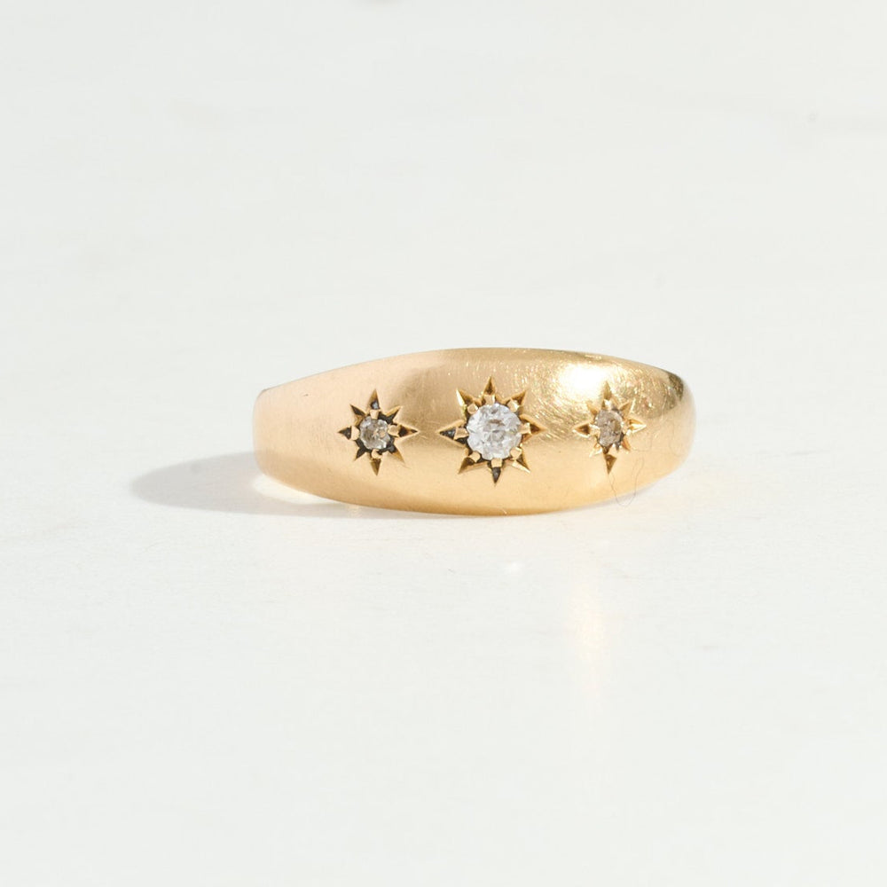 ANTIQUE Three Diamond Star Set Ring | 18k Gold