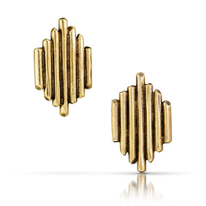 
                  
                    Brass stud earrings inspired by stylized sun rays to symbolize the divine masculine. 
                  
                